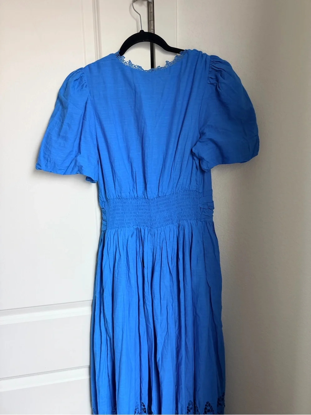 Anthropologie turquoise Blue Midi Dress with Lace Hem and V-Neck